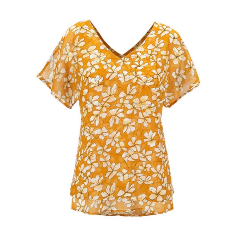 cabi Thrive Top Size Large EUC Butterscotch Floral